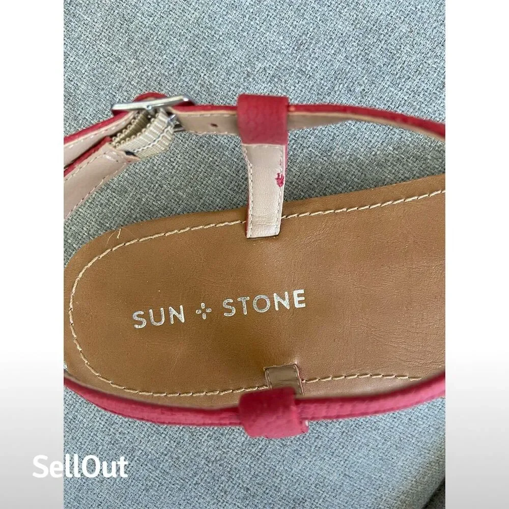 Sun + Stone Women's Red T-Strap Slingback Sandals Size 7.5